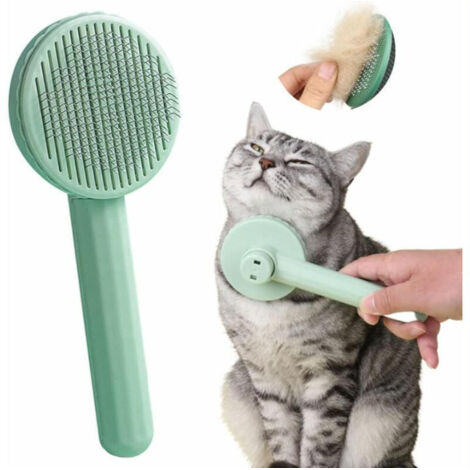 Brosse Chat Chien, Brosses de Toilettage pour Chats Chiens Autonettoyante, Professionnel Peigne an Acier Inoxydable Poils Morts pour Chat Chien, Enlèvement des Poils en Un Clic, Vert Matcha
