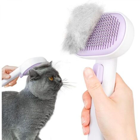 Brosse Chats Chiens,Brosse pour Chat Autonettoyante pour Chat Chien Poil Long Court en Conception à une Touche (Violette)