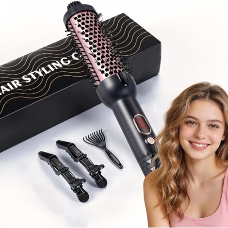 Brosse Chauffante Céramique, 38 mm Thermal Brush 3 in 1, LCD 100-210 °C,Lissage, Boucles Souples, Volume, Design Ionique Anti-Frisottis,5 Réglages de Température,Chauffage Rapide