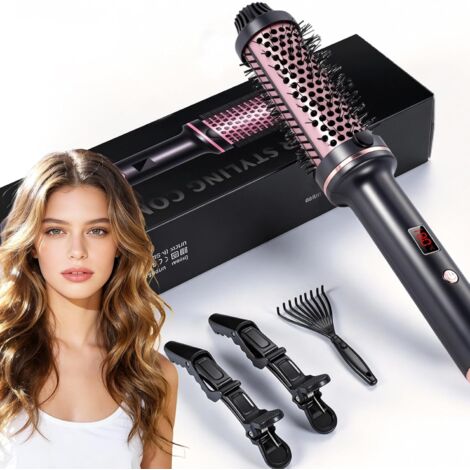 Brosse Chauffante Céramique, 38mm Brosse Thermique,Écran LCD Thermal Brush Electrique pour des Boucles Naturelles, 5 Réglages de Température, Double Tension, Lissage, Volume, Design Ioniqu, Chauffage