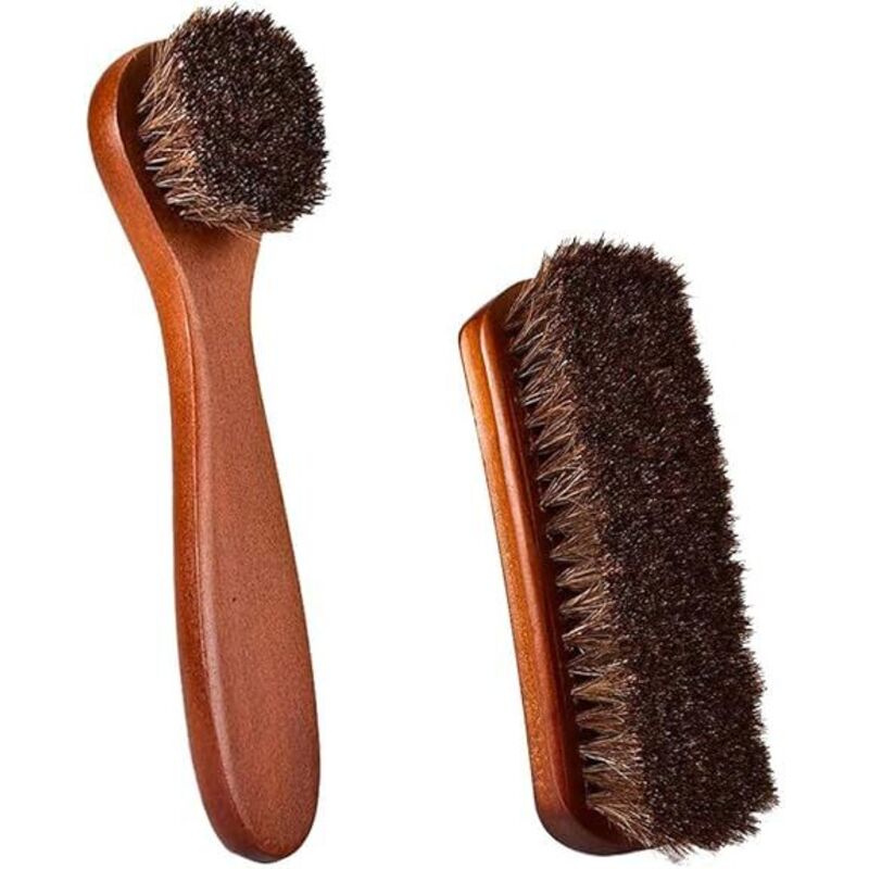 Brosse Chaussure,2 PCS Brosses à Chaussures en Poils Naturel en CRIN de Cheval + Petite Brosse à Cirage en CRIN de Cheval Haute Brillance Brosses de