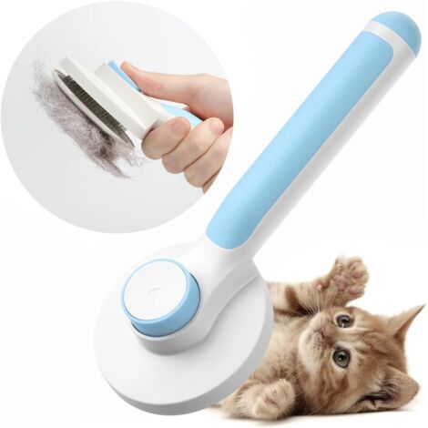 Brosse Chiens Chats, Brosse Autonettoyante Poils Morts pour Chat Chien Poil Long Court pour Eliminer Efficacement jusqu'à 95% des Poils Morts et Poils Tomentose Sous-poil Tangles Dead，Bleu