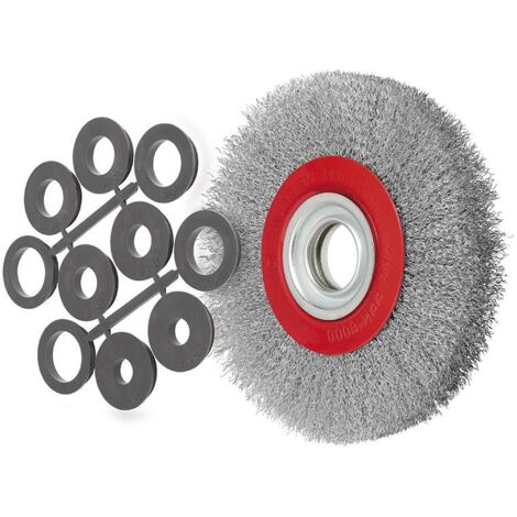 Brosse circulaire 200 mm avec fils inox ondules pour meuleuse d'etabli