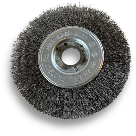 Brosse circulaire ACIER  Ø 100 mm  Epaisseur 1 rang  Fil souple 0.20 mm ondulé  Alésage 16 mm  Touret meuleuse affûteuse ponceuse  Brossage décapage polissage dérouillage  Kibros 214101AV