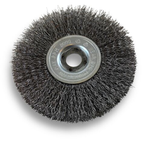 Brosse circulaire ACIER  Ø 125 mm  Epaisseur 1 rang  Fil dur 0.30 mm ondulé  Alésage 16 mm  Touret meuleuse affûteuse ponceuse  Brossage décapage polissage dérouillage  Kibros 214126AT