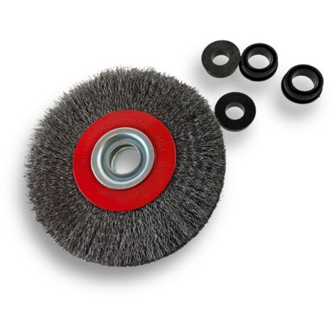 Brosse circulaire ACIER  Ø 125 mm  Epaisseur 2 rangs  Fil souple 0.20 mm ondulé  Alésage 16 mm  Touret meuleuse affûteuse ponceuse  Brossage décapage polissage dérouillage  Kibros 234127AV