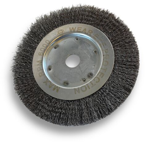 Brosse circulaire ACIER  Ø 175 mm  Epaisseur 1 rang  Fil dur 0.30 mm ondulé  Alésage 20 mm + réducteur bague 16/12 mm  Touret meuleuse affûteuse ponceuse  Kibros 214176AT