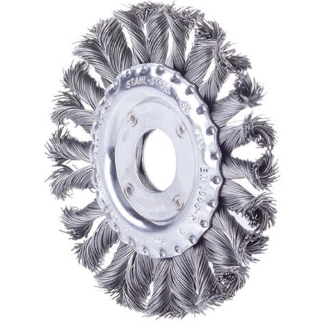 Brosse circulaire, fil d'acier trempé, torsadé, Ø de la brosse : 115 mm, Epaisseur du fil 0,50 mm, Larg. : de travail 12 mm, Vitesse maxi. : 12500 tr/mn