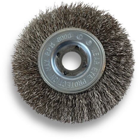 Brosse circulaire INOX  Ø 100 mm  Epaisseur 1 rang  Fil dur 0.30 mm ondulé  Alésage 16 mm  Touret meuleuse affûteuse ponceuse  Brossage décapage polissage dérouillage  Kibros 214101IT