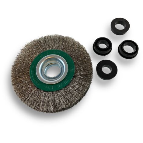 Brosse circulaire INOX Ø 125 mm Epaisseur 2 rangs Fil souple 0.20 mm ondulé Alésage 16 mm Touret meuleuse affûteuse ponceuse Brossage décapage polissage dérouillage Kibros 234127IV