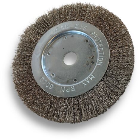 Brosse circulaire INOX  Ø 175 mm  Epaisseur 1 rang  Fil dur 0.30 mm ondulé  Alésage 20 mm + réducteur bague 16/12 mm  Touret meuleuse affûteuse ponceuse  Kibros 214176IT
