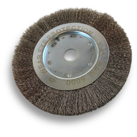 Brosse circulaire INOX  Ø 175 mm  Epaisseur 1 rang  Fil souple 0.20 mm ondulé  Alésage 20 mm + réducteur bague 16/12 mm  Touret meuleuse affûteuse ponceuse  Kibros 214176IV