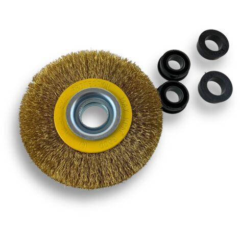 Brosse circulaire LAITON Ø 100 mm Epaisseur 2 rangs Fil souple 0.20 mm ondulé Alésage 16 mm Touret meuleuse affûteuse ponceuse Brossage décapage polissage dérouillage Kibros 234102LV