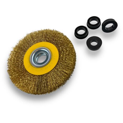 Brosse circulaire LAITON  Ø 125 mm  Epaisseur 2 rangs  Fil dur 0.30 mm ondulé  Alésage 16 mm  Touret meuleuse affûteuse ponceuse  Brossage décapage polissage dérouillage  Kibros 234127LT