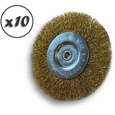 Brosse circulaire métallique sur tige Ø 100 mm  Fil laiton dur - Quantité x10 - Ø 100 mm - Ep. 8 mm - Laiton dur