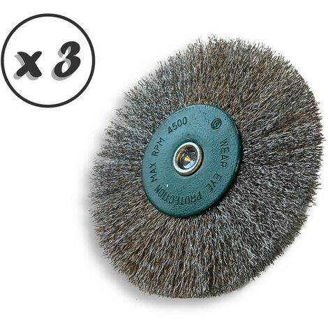 Brosse circulaire métallique sur tige Ø 125 mm  Fil inox souple - Quantité x 3 - Ø 125 mm - Ep. 8 mm - Inox souple