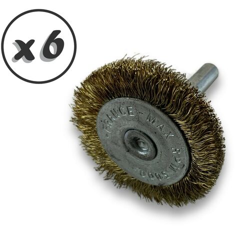 Brosse circulaire métallique sur tige Ø 38 mm  Fil laiton souple - Quantité x 6 - Ø 38 mm - Ep. 8 mm - Laiton souple