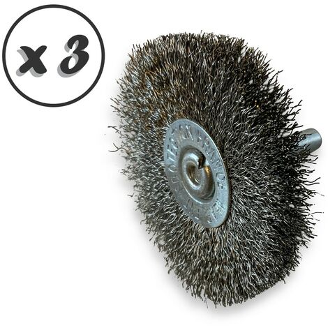 Brosse circulaire métallique sur tige Ø 60 mm  Fil inox souple - Quantité x 3 - Ø 60 mm - Ep. 8 mm - Inox souple