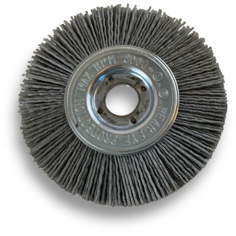 Brosse circulaire NYLON Abrasif  Ø 100 mm  Epaisseur 1 rang  Carbure de silicium Grain 120  Alésage 16 mm  Touret meuleuse ponceuse  Brossage décapage dérouillage  Kibros 214101KR120