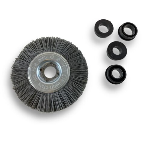 Brosse circulaire NYLON Abrasif  Ø 100 mm  Epaisseur 1 rang  Carbure de silicium Grain 240  Alésage 16 mm  Touret meuleuse ponceuse  Brossage décapage dérouillage  Kibros 214101KR240