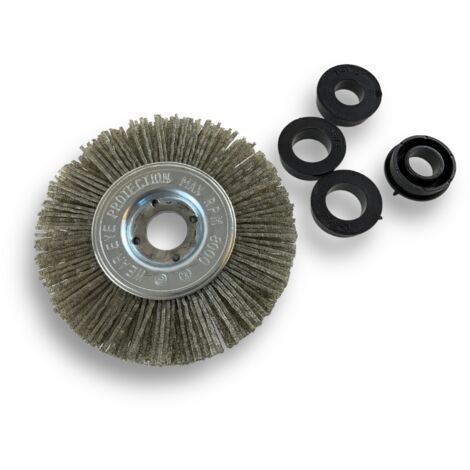 Brosse circulaire NYLON Abrasif  Ø 100 mm  Epaisseur 1 rang  Carbure de silicium Grain 80  Alésage 16 mm  Touret meuleuse ponceuse  Brossage décapage polissage dérouillage  Kibros 214101KR80
