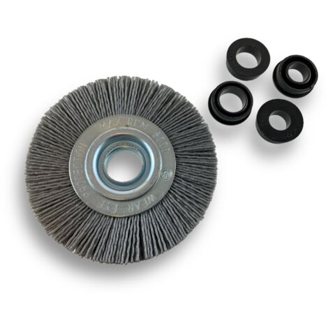 Brosse circulaire NYLON Abrasif  Ø 100 mm  Epaisseur 2 rangs  Carbure de silicium Grain 120  Alésage 16 mm  Touret meuleuse ponceuse  Brossage décapage dérouillage  Kibros 234102KR120