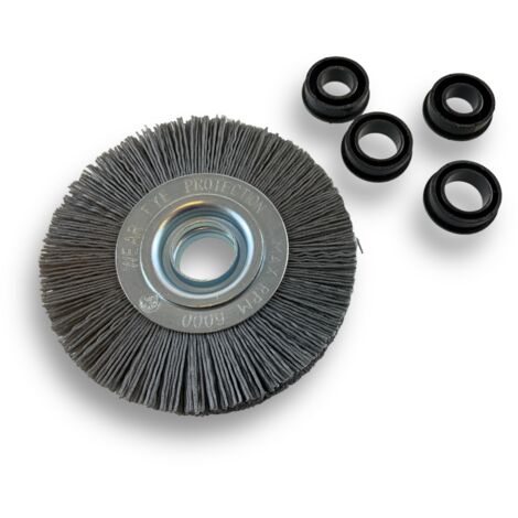 Brosse circulaire NYLON Abrasif  Ø 100 mm  Epaisseur 2 rangs  Carbure de silicium Grain 240  Alésage 16 mm  Touret meuleuse ponceuse  Brossage décapage dérouillage  Kibros 234102KR240