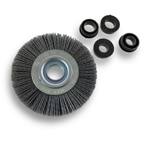 Brosse circulaire NYLON Abrasif  Ø 100 mm  Epaisseur 2 rangs  Carbure de silicium Grain 80  Alésage 16 mm  Touret meuleuse ponceuse  Brossage décapage polissage dérouillage  Kibros 234102KR80