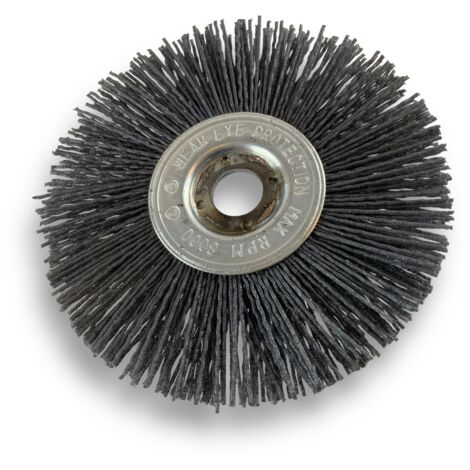 Brosse circulaire NYLON Abrasif  Ø 125 mm  Epaisseur 1 rang  Carbure de silicium Grain 120  Alésage 16 mm  Touret meuleuse ponceuse  Brossage décapage dérouillage  Kibros 214126KR120