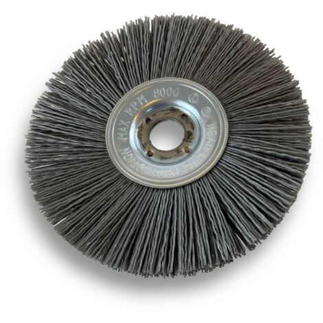 Brosse circulaire NYLON Abrasif  Ø 125 mm  Epaisseur 1 rang  Carbure de silicium Grain 240  Alésage 16 mm  Touret meuleuse ponceuse  Brossage décapage dérouillage  Kibros 214126KR240