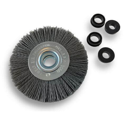 Brosse circulaire NYLON Abrasif  Ø 125 mm  Epaisseur 2 rangs  Carbure de silicium Grain 240  Alésage 16 mm  Touret meuleuse ponceuse  Brossage décapage dérouillage  Kibros 234127KR240