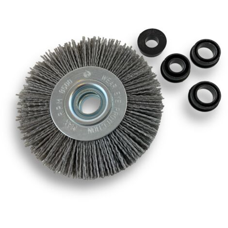 Brosse circulaire NYLON Abrasif  Ø 125 mm  Epaisseur 2 rangs  Carbure de silicium Grain 80  Alésage 16 mm  Touret meuleuse ponceuse  Brossage décapage polissage dérouillage  Kibros 234127KR80