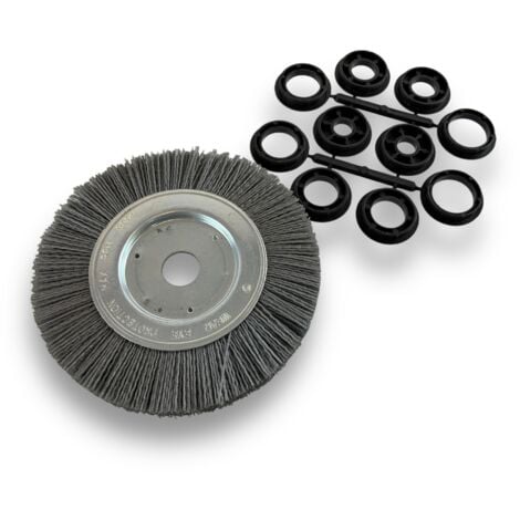 Brosse circulaire NYLON Abrasif  Ø 150 mm  Epaisseur 1 rang  Carbure de silicium Grain 120  Alésage 20 mm + réducteur bague 16/12 mm  Touret meuleuse ponceuse  Kibros 215151KR120