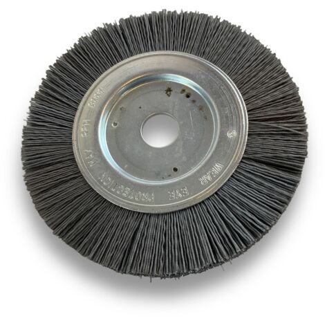 Brosse circulaire NYLON Abrasif  Ø 150 mm  Epaisseur 1 rang  Carbure de silicium Grain 240  Alésage 20 mm + réducteur bague 16/12 mm  Touret meuleuse ponceuse  Kibros 215151KR240