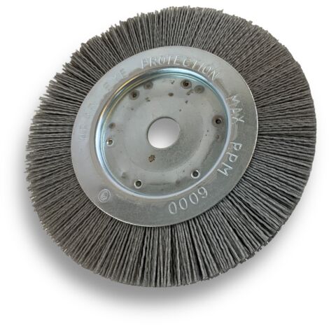 Brosse circulaire NYLON Abrasif  Ø 175 mm  Epaisseur 1 rang  Carbure de silicium Grain 120  Alésage 20 mm + réducteur bague 16/12 mm  Touret meuleuse ponceuse  Kibros 214176KR120