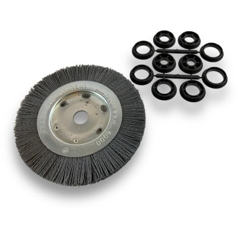Brosse circulaire NYLON Abrasif  Ø 175 mm  Epaisseur 1 rang  Carbure de silicium Grain 240  Alésage 20 mm + réducteur bague 16/12 mm  Touret meuleuse ponceuse  Kibros 214176KR240