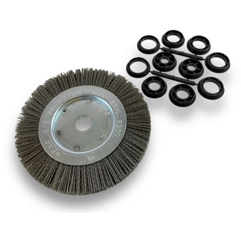 Brosse circulaire NYLON Abrasif  Ø 175 mm  Epaisseur 1 rang  Carbure de silicium Grain 80  Alésage 20 mm + réducteur bague 16/12 mm  Touret meuleuse ponceuse  Kibros 214176KR80