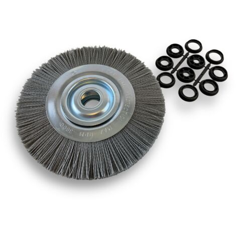 Brosse circulaire NYLON Abrasif Ø 250 mm Epaisseur 2 rangs Carbure de silicium Grain 120 Alésage 32 mm + réducteur bague 25/22/20/16/12 mm Touret meuleuse ponceuse Kibros 231252KR120