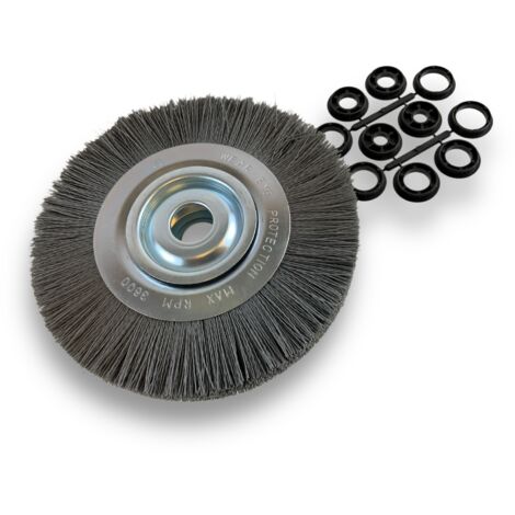 Brosse circulaire NYLON Abrasif Ø 250 mm Epaisseur 2 rangs Carbure de silicium Grain 240 Alésage 32 mm + réducteur bague 25/22/20/16/12 mm Touret meuleuse ponceuse Kibros 231252KR240