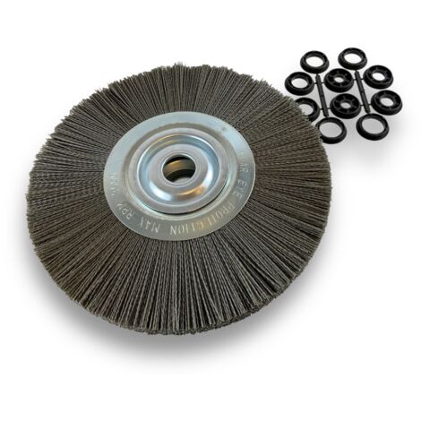 Brosse circulaire NYLON Abrasif Ø 300 mm Epaisseur 2 rangs Carbure de silicium Grain 80 Alésage 32 mm + réducteur bague 25/22/20/16/12 mm Touret meuleuse ponceuse Kibros 231302KR80