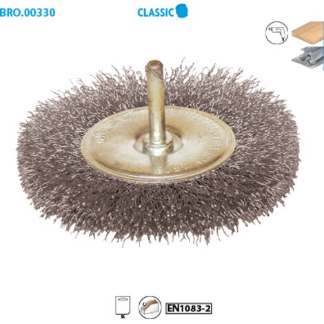 Brosse circulaire sur tige fil acier ondulé décapage dur bois/métal - D. 50 mm - Q.6 mm - Ep.7 mm - LEMAN - 330.050V
