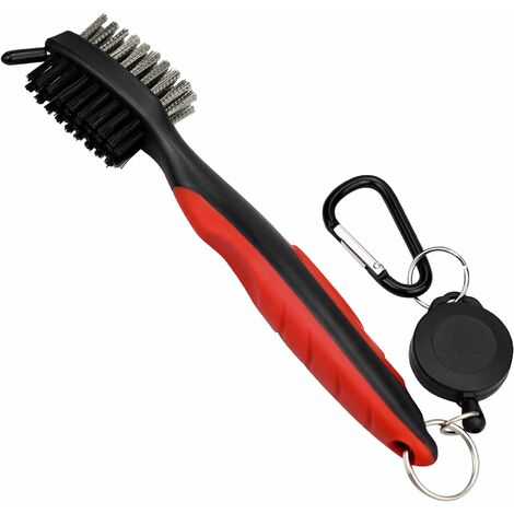 Brosse Club de Golf Double Face en Nylon et Acier Rétractable Club de Golf Nettoyage Accessoire Golf avec Le Mousqueton en Aluminium Rétractable de Zip-Line de 2 Pi