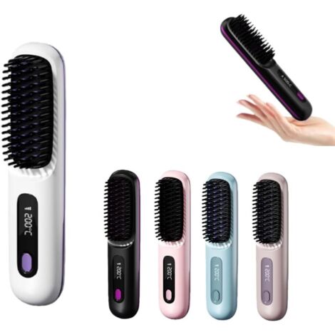 Brosse Cocoony pour Cheveux Courts Brosse Lissante Rechargeable Portable, Design Durable, avec Affichage LCD, Réglage de la température en 3 étapes,Pour Coiffage Quotidien & Voyage