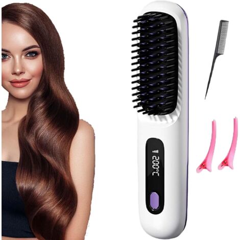 Brosse Coiffante Cocoony Cheveux Courts, Brosse Lissante Rechargeable Portable, Avec Affichage Lcd,RéGlage De La TempéRature En 3 éTapes,Chauffage Rapide 20s,Pour Coiffage Quotidien & Voyage (Blanc)