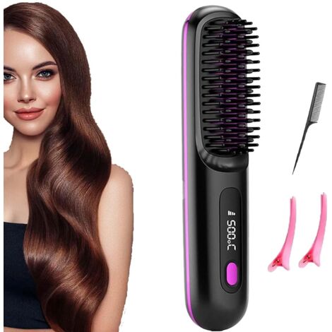 Brosse Coiffante Cocoony Cheveux Courts, Brosse Lissante Rechargeable Portable, Avec Affichage Lcd,RéGlage De La TempéRature En 3 éTapes,Chauffage Rapide 20s,Pour Coiffage Quotidien & Voyage (Noir)