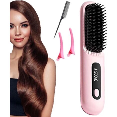 Brosse Coiffante Cocoony Cheveux Courts, Brosse Lissante Rechargeable Portable, Avec Affichage Lcd,RéGlage De La TempéRature En 3 éTapes,Chauffage Rapide 20s,Pour Coiffage Quotidien & Voyage (Rose)