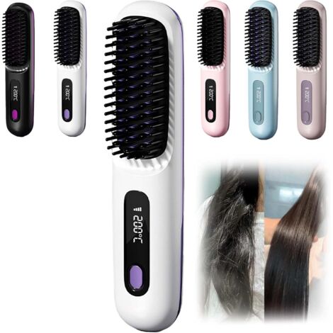 Brosse Coiffante Cocoony Cheveux Courts, Brosse Lissante Rechargeable Portable, Chauffage Rapide 20s, Réglage de la température en 3 étapes,Pour Coiffage Quotidien & Voyage (Blanc)