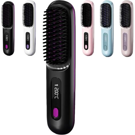 Brosse Coiffante Cocoony Cheveux Courts, Brosse Lissante Rechargeable Portable, Chauffage Rapide 20s, Réglage de la température en 3 étapes,Pour Coiffage Quotidien & Voyage (Noir)