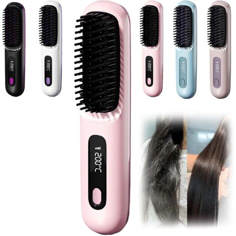 Brosse Coiffante Cocoony Cheveux Courts, Brosse Lissante Rechargeable Portable, Chauffage Rapide 20s, Réglage de la température en 3 étapes,Pour Coiffage Quotidien & Voyage (Rose)