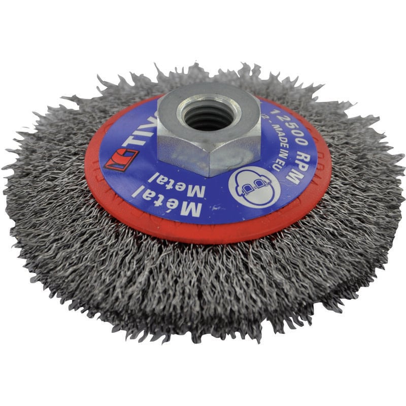 Tivoly - Brosse Conique • Fil Acier Ondulé • Ø100mm • Alésage M14 • Pour Décapage des Métaux